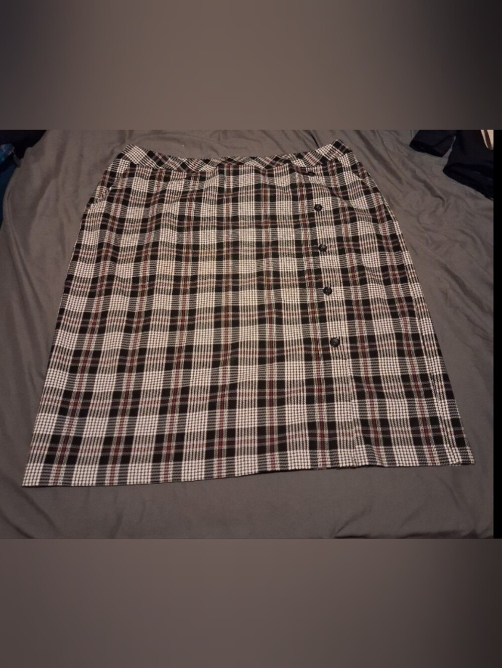 Cato Black, White and Red Plaid A-Line Skirt with Faux Side Buttons